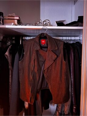 Brown Suede Studded Moto Vest